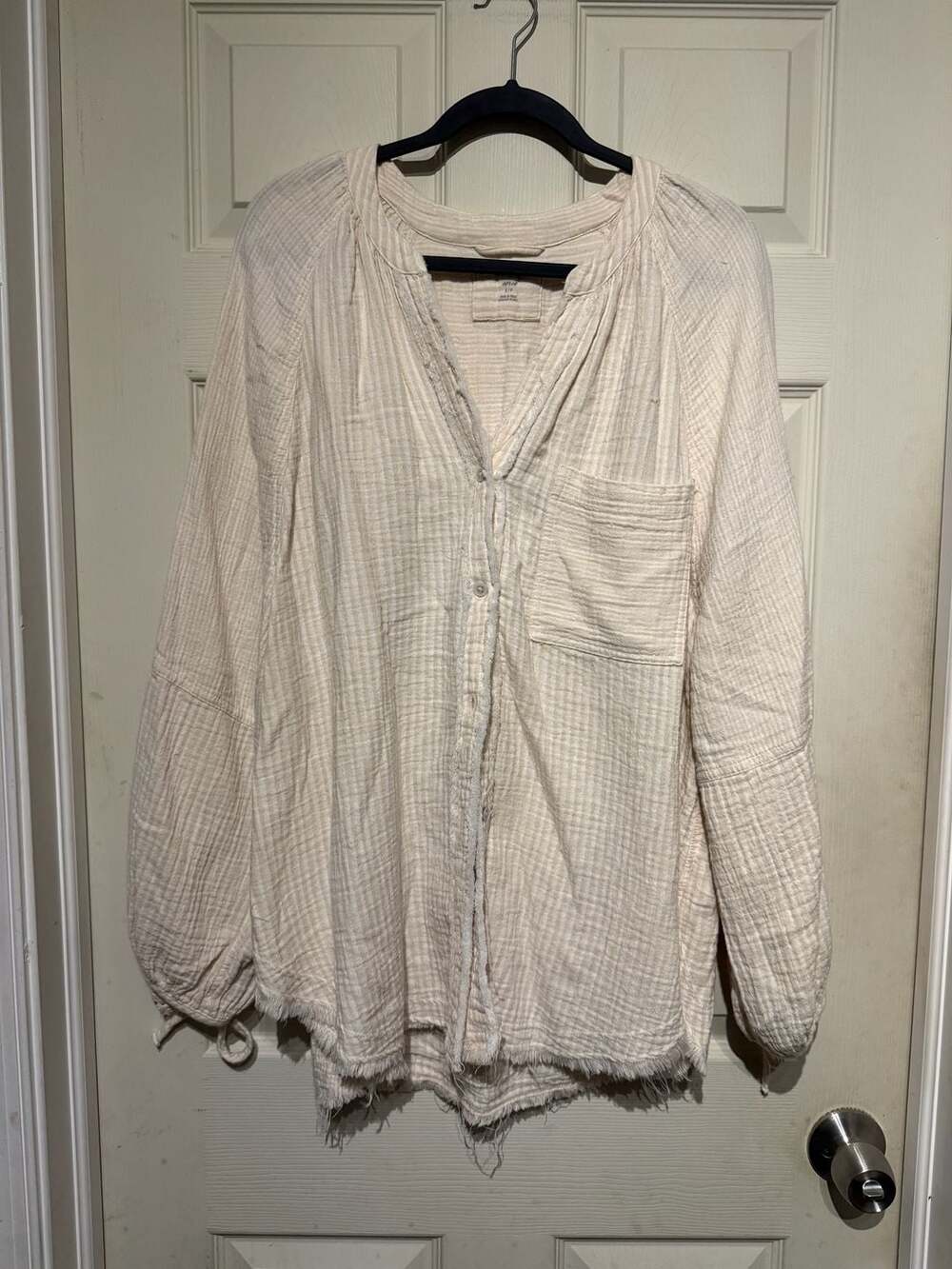 Aerie Gauze Striped Button Down Shirt Size S Cream